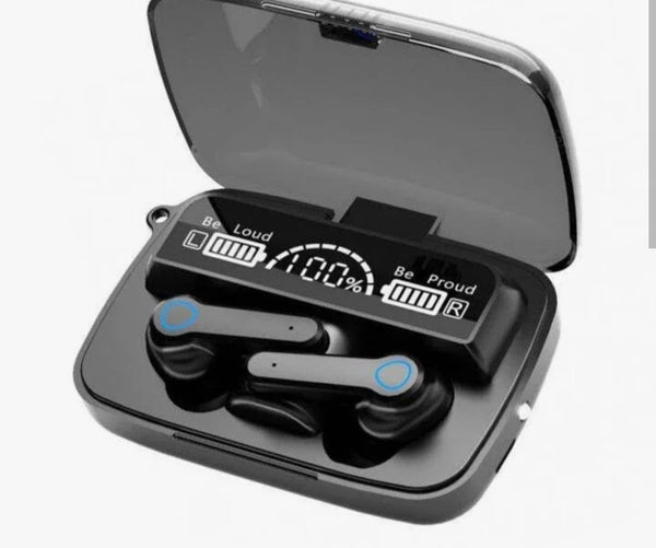 TWS Earbuds, in-Ear v5.1 Bluetooth, IPX7 Waterproof & 120 hrs Playtime with LED Display and Noise Cancellation, Black Color and 2200 mAh Battery Bank