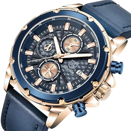 Watches for Men Leather Strap Analog Chronograph Fashion Business Sport Design Mens Watch 30M Waterproof Stylish Elegant Gifts for Men