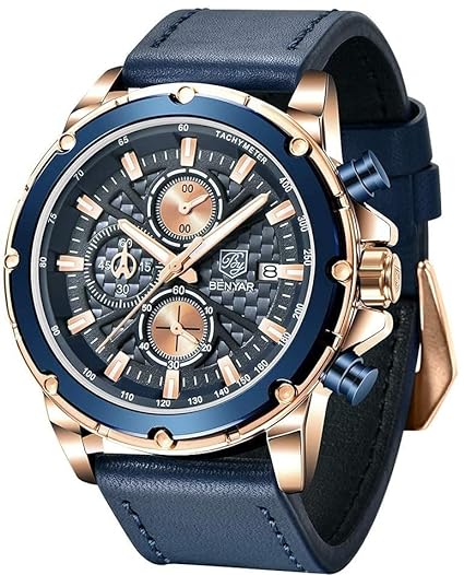 Watches for Men Leather Strap Analog Chronograph Fashion Business Sport Design Mens Watch 30M Waterproof Stylish Elegant Gifts for Men