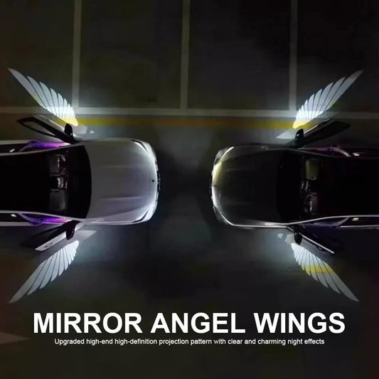 Bike LED Angel Wings Style Light Side Rear View Mirror High Reflection Beem Waterproof, Universal For All Motorcycle and Car Models