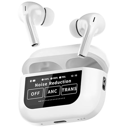 Smart Touchscreen Bluetooth 5.4 Earbuds with ANC Noise Cancellation, ENC HD Calls, Full-Color Display Case, Type-C Fast Charging, Music & Touch Control Wireless in-Ear Headphones