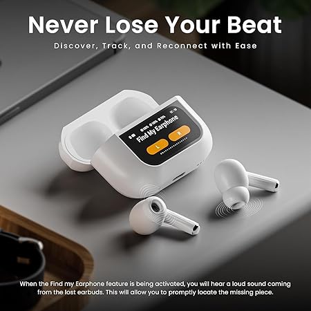 Smart Touchscreen Bluetooth 5.4 Earbuds with ANC Noise Cancellation, ENC HD Calls, Full-Color Display Case, Type-C Fast Charging, Music & Touch Control Wireless in-Ear Headphones