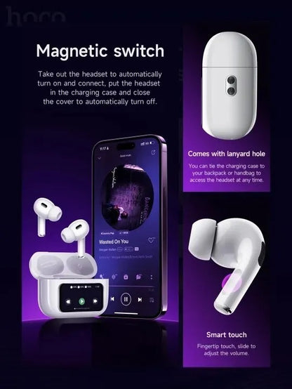Wireless Earbuds with LED Touch Screen, ANC Noise Cancellation 45dB, Smart Display Case, White