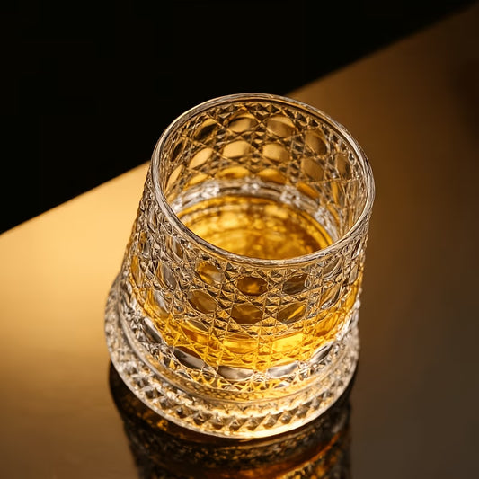 Diamond Cut Crystal Whiskey Glass Tumbler – Premium Old Fashioned Scotch Glass for Bourbon, Cocktails & Spirits – Elegant Textured Rock Glass for Home Bar & Gifting (Pack of 6)
