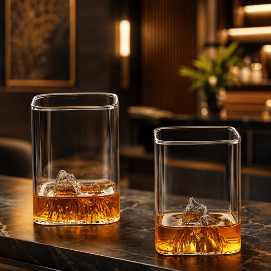 Alpine Premium Mountain Glass Set of 6 | 300 ML Clear Transparent Whiskey Glass, Water Glass, Juice Glass, Cocktail & Mocktail Glass | Unique Mountain Design | Luxury Bar Glassware Gift Set