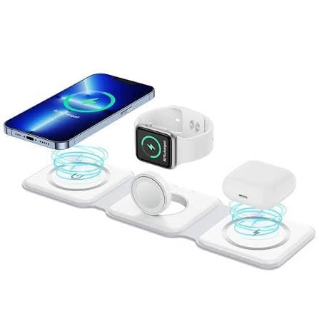 3-in-1 Wireless Charger for iPhone 17/16/15/14/13/12 Series | 20W MagSafe Compatible Magnetic Foldable Wireless Charging Station for Apple iPhone, Watch & AirPods
