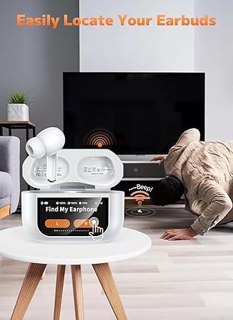 Wireless Earbuds with LED Touch Screen, ANC Noise Cancellation 45dB, Smart Display Case, White