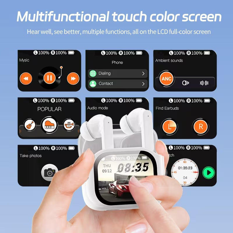 Active Noise-Cancelling Wireless Earbuds with Smart Display Case