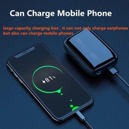 TWS Earbuds, in-Ear v5.1 Bluetooth, IPX7 Waterproof & 120 hrs Playtime with LED Display and Noise Cancellation, Black Color and 2200 mAh Battery Bank