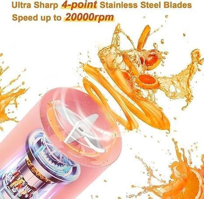 Portable Juicer Blender USB Rechargeable | Personal Mini Mixer Grinder for Smoothies, Juices & Shakes | Compact Travel Juicer Bottle with Powerful Blades | Easy to Use & Clean