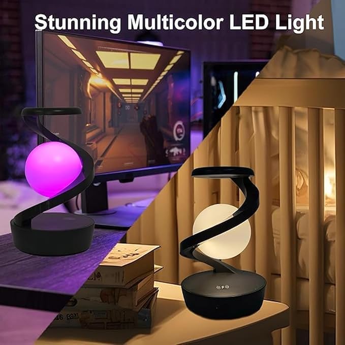 Rotating Suspension LED Table Lamp with Wireless Charger, Magnetic 360° Floating RGB Night Light, Creative Light for Bedroom/Living Room/Party/Birthday Gift