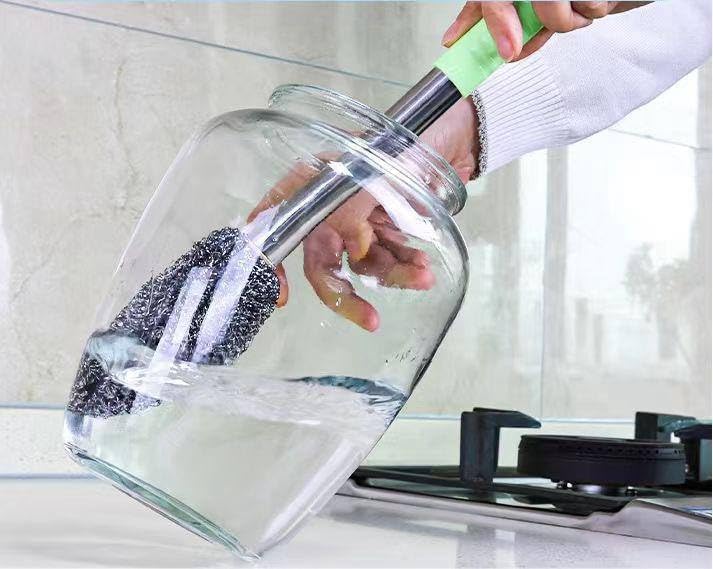 Long Handle Bottle Cleaning Brush – Stainless Steel Scrubber Pack of 2 (random color)
