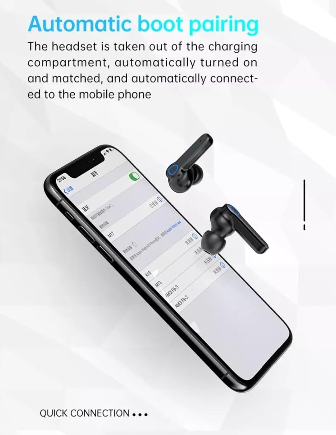 Earbuds TWS Wireless Bluetooth Headphones, Black, Touch Control, LED Battery Display, with Charging Case