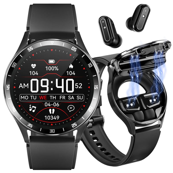 Smart Watch with Earbuds,2 in 1 TWS Smartwatches,1.43" Colorful Smartwatch for Waterproof Fitness Tracker Long Time Standby (Black)