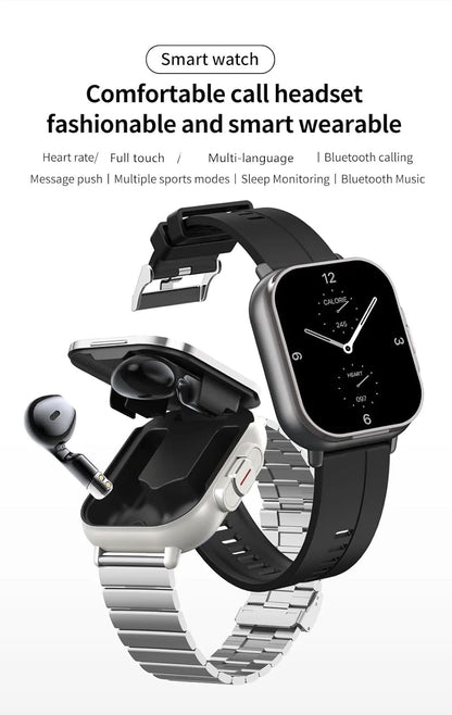 Smart Watch with Earbuds, 2 in 1 Bluetooth Earphones & Smart Watches with 2.01 Inch HD Touchscreen, Sports Smart Watches with Weather Forecast & Message Reminders, for Android