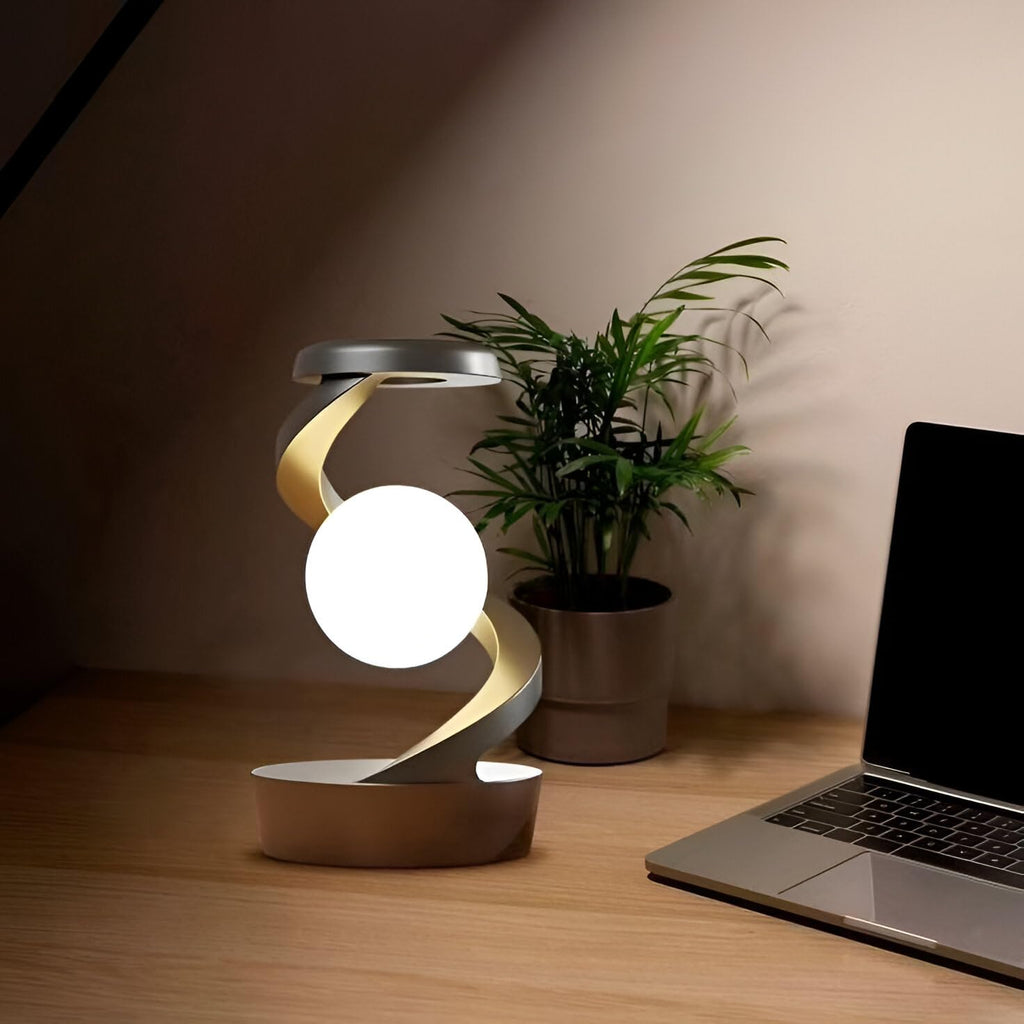 360° Rotating LED Table Lamp | Moving Light Effect with Wireless Charging Support (Plugged Use Only) | Modern Decorative Lamp for Bedroom & Home Décor