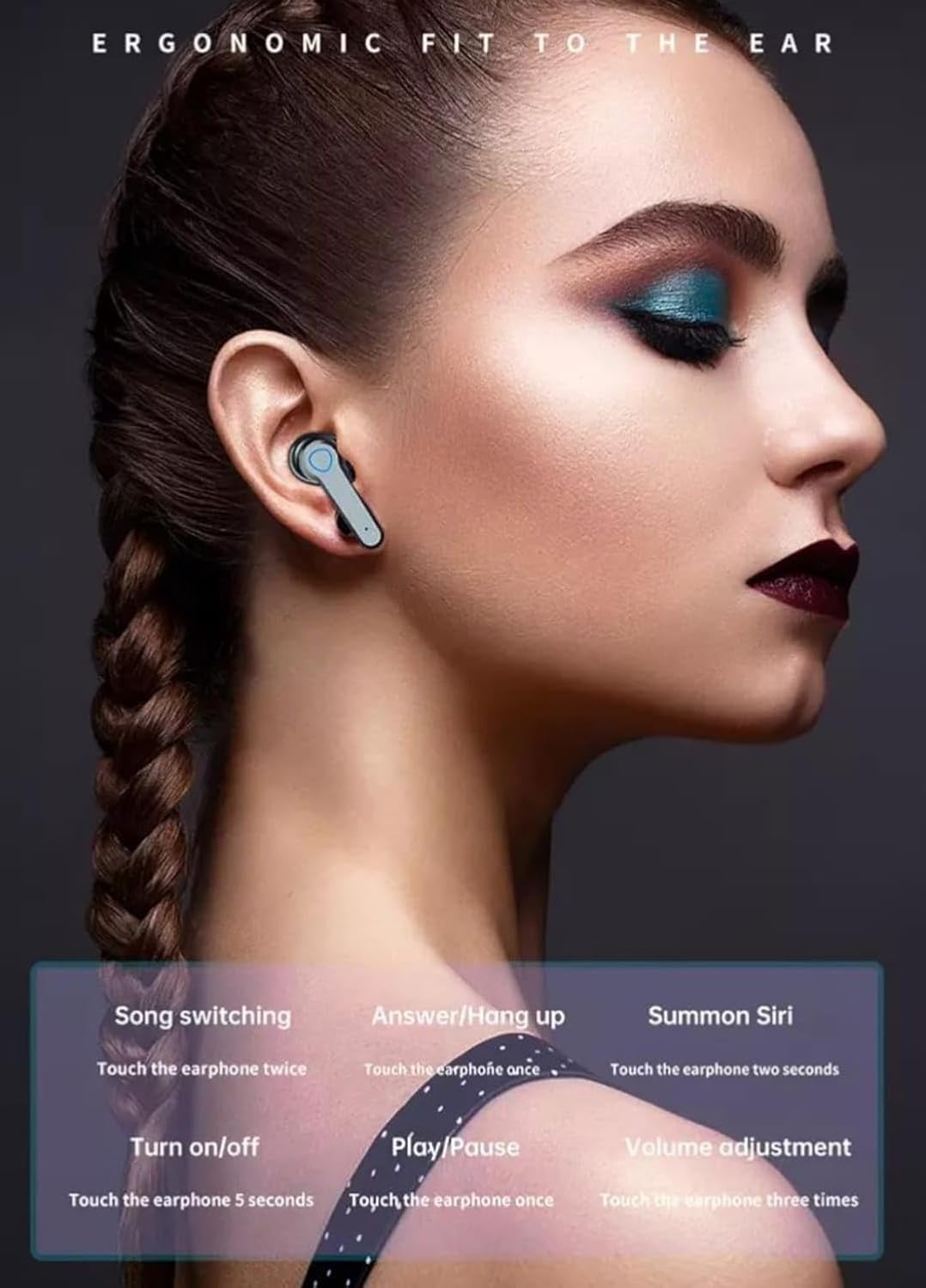 Earbuds TWS Wireless Bluetooth Headphones, Black, Touch Control, LED Battery Display, with Charging Case