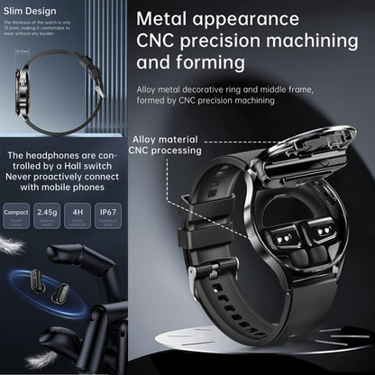 Smart Watch With Earbuds,2 In 1 Build-In TWS Wireless Bt5.0 Earphone Fitness Sports Health Monitor