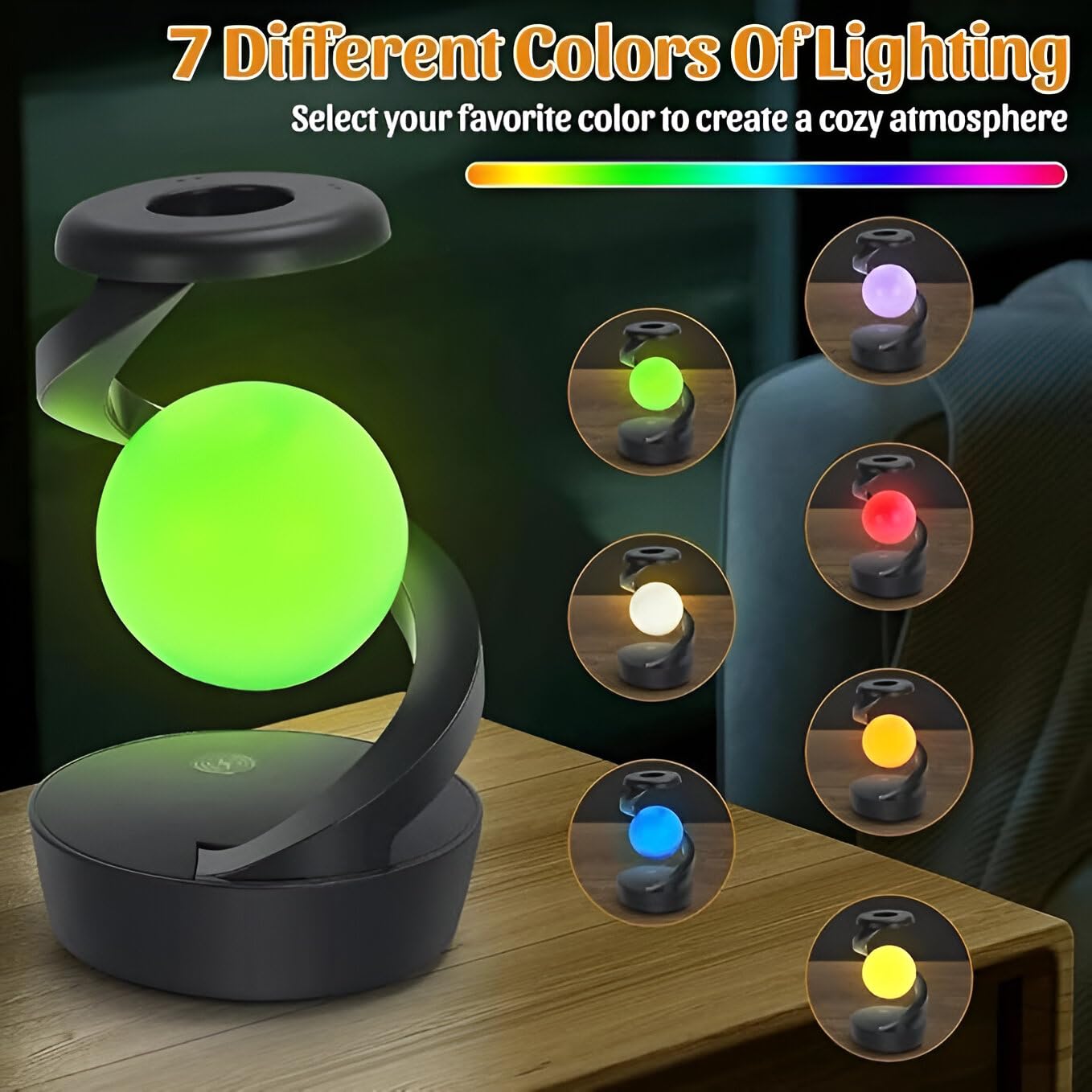Rotating Suspension LED Table Lamp with Wireless Charger, Magnetic 360° Floating RGB Night Light, Creative Light for Bedroom/Living Room/Party/Birthday Gift