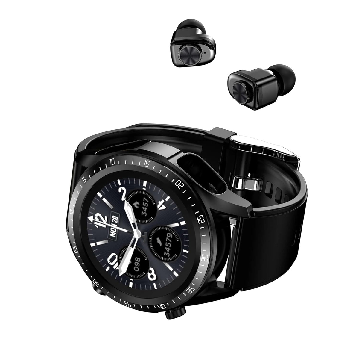 2 in 1 Smart Watch with Earbuds 1.28" Smartwatch TWS HiFi Stereo Wireless Headset Combo Bluetooth Phone Call for Android