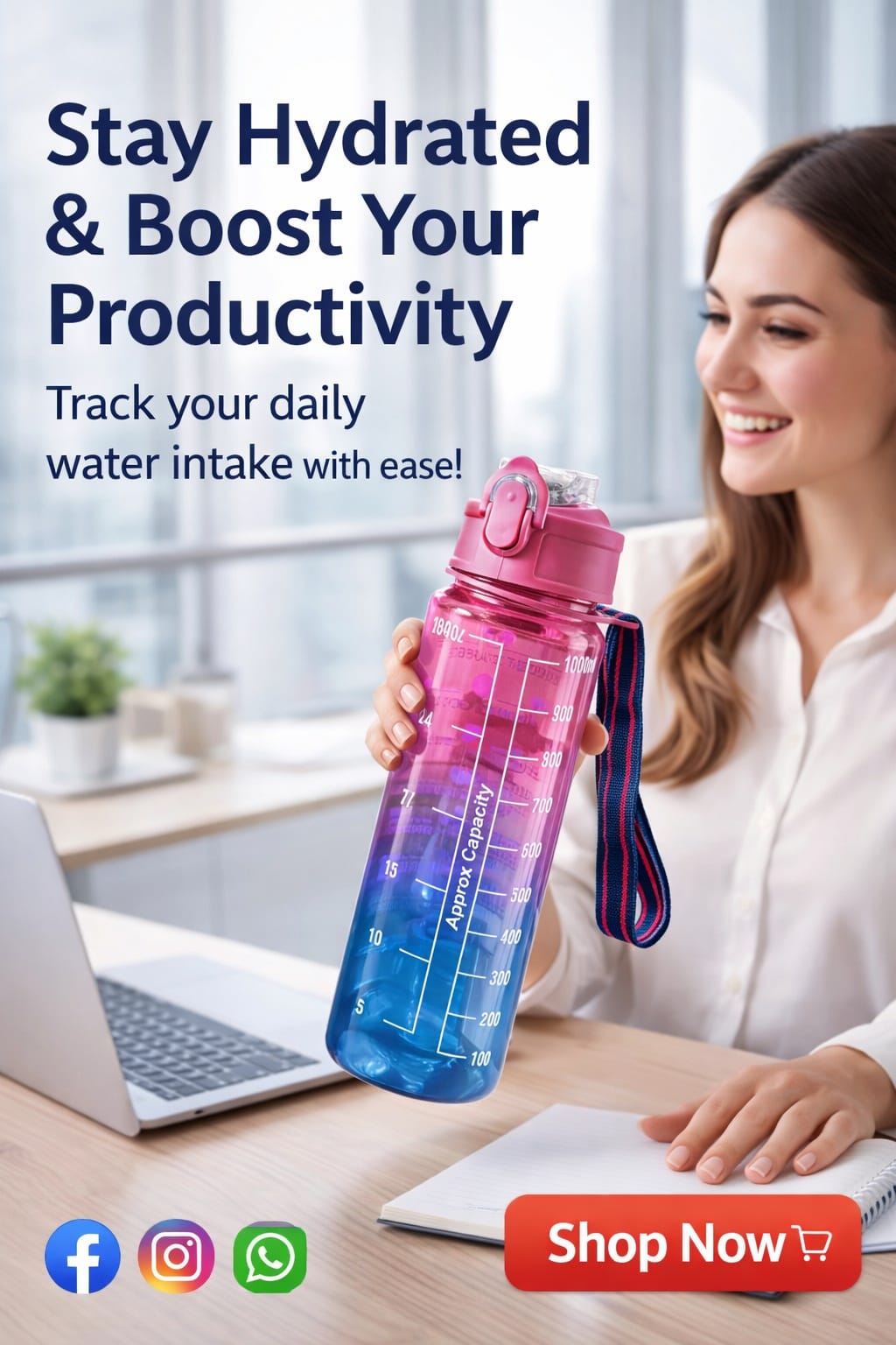 Bottle For Adults With Time Measurement Non-Toxic Water bottle for office,Water bottle for gym (Multi Colour) PACK OF 1