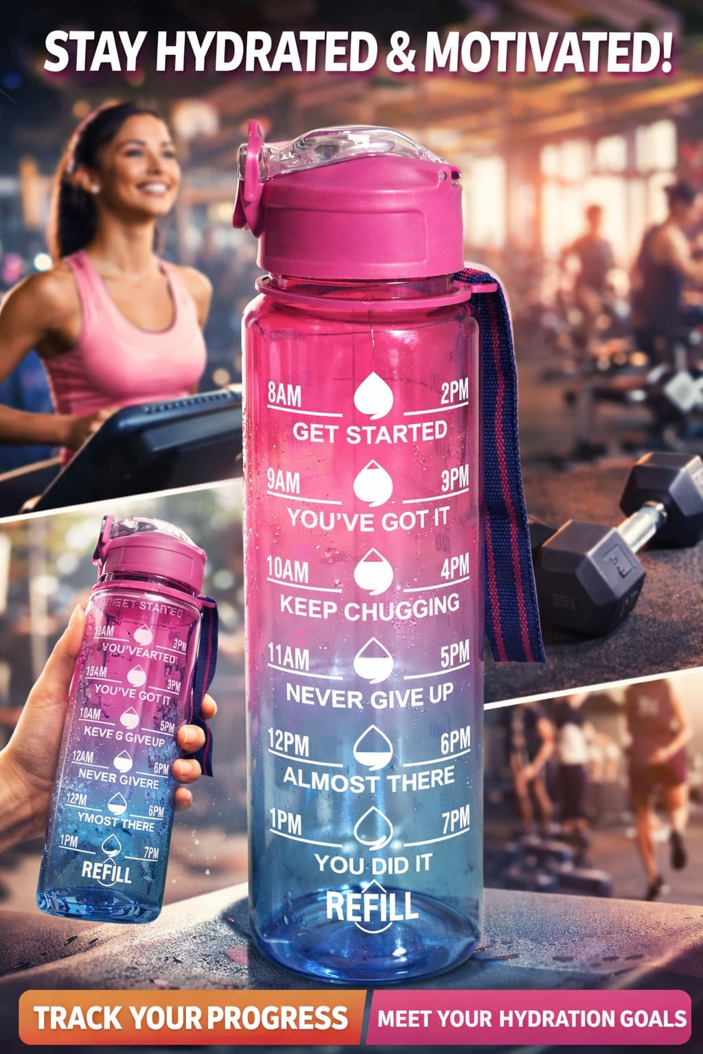 Bottle For Adults With Time Measurement Non-Toxic Water bottle for office,Water bottle for gym (Multi Colour) PACK OF 1