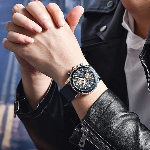 Watches for Men Leather Strap Analog Chronograph Fashion Business Sport Design Mens Watch 30M Waterproof Stylish Elegant Gifts for Men