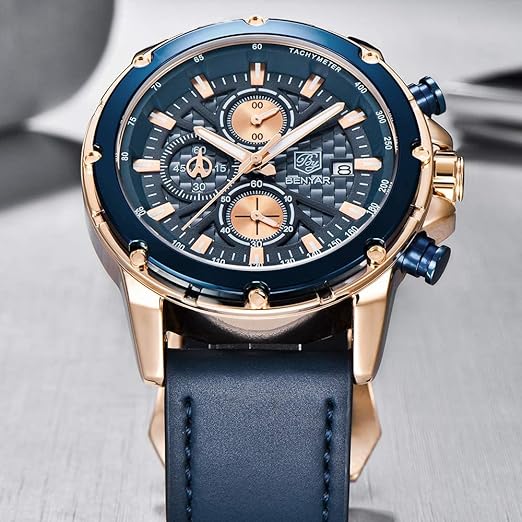 Watches for Men Leather Strap Analog Chronograph Fashion Business Sport Design Mens Watch 30M Waterproof Stylish Elegant Gifts for Men