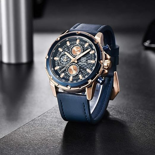 Watches for Men Leather Strap Analog Chronograph Fashion Business Sport Design Mens Watch 30M Waterproof Stylish Elegant Gifts for Men