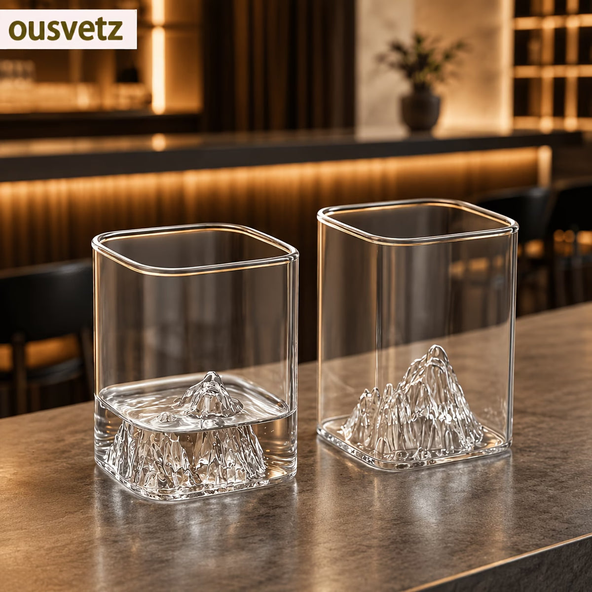 Alpine Premium Mountain Glass Set of 6 | 300 ML Clear Transparent Whiskey Glass, Water Glass, Juice Glass, Cocktail & Mocktail Glass | Unique Mountain Design | Luxury Bar Glassware Gift Set