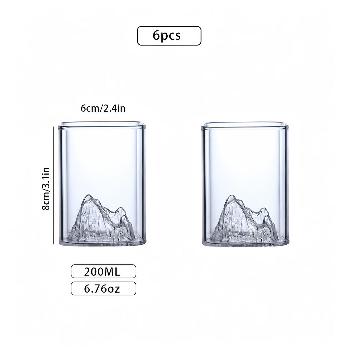 Alpine Premium Mountain Glass Set of 6 | 300 ML Clear Transparent Whiskey Glass, Water Glass, Juice Glass, Cocktail & Mocktail Glass | Unique Mountain Design | Luxury Bar Glassware Gift Set