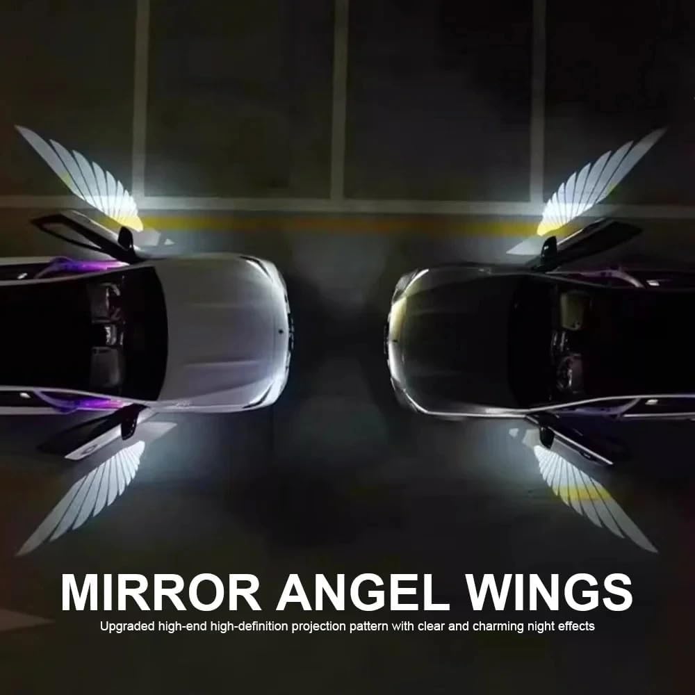 Bike LED Angel Wings Style Light Side Rear View Mirror High Reflection Beem Waterproof, Universal For All Motorcycle and Car Models