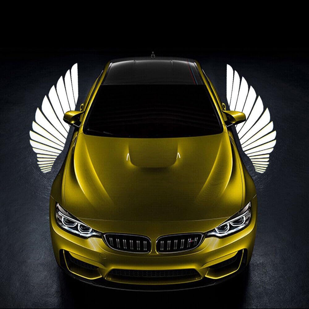 Bike LED Angel Wings Style Light Side Rear View Mirror High Reflection Beem Waterproof, Universal For All Motorcycle and Car Models